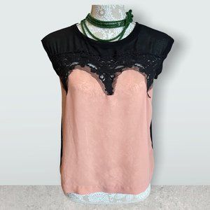 Chloe K chiffon mauve and black top size small.